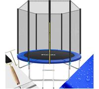tectake® Outdoor Trampoline for Kids & Adults - Robust Sports Equipment with Tear-Resistant Net, Strong Springs, Stable Frame, Safety Enclosure, Edge Cover, Ladder - Weather Resistant - 8ft / 2.5m
