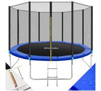 tectake® Outdoor Trampoline for Kids & Adults - Robust Sports Equipment with Tear-Resistant Net, Strong Springs, Stable Frame, Safety Enclosure, Edge Cover, Ladder - Weather Resistant - 12ft / 3.6m