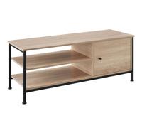 Durban Industrial-Style Lowboard TV Cabinet with Three Shelves and Cupboard - Light Wood, none