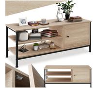 Tectake Tv Stand Durban - Lowboard Cabinet With 3 Shelves, Cupboard Section With Door 110 Cm - Industrial Wood Light, Oak Sonoma