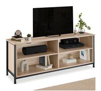 Tectake TV Cabinet Navan 147x41x60.5 cm w/ 4 Compartments & Adjustable Shelves - Light Brown, Brown