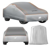 tectake® Universal Car Cover with Reflective Strips & 4mm Foam Padding, Outdoor Car Cover with Vent Openings & Adjustable Straps, Waterproof Tarpaulin for Dust, Rain, Hail & Snow Protection - M