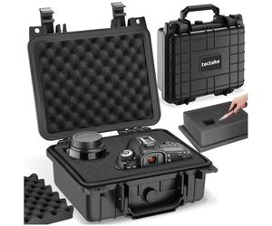 tectake® Universal Hard Case with 3 Foam Inserts, Lightweight & Robust, Shock-, Dust-, & Water-Resistant, Incl. Seal Ring, Snap Closures & Pressure Relief Valve - Ideal Camera Case & Tool Case - S