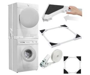 tectake® Universal Stacking Kit for Washer and Dryer, 46-66 cm Adjustable Frame, Tumble Dryer and Washing Machine Stacker, Incl. Ratchet Rope & Foam Pads, Washer Dryer Stacking Kit, Easy Installation