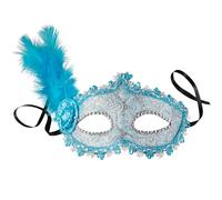 tectake Venetian Mask With Side Feather in Blue TECTAKE Blue One Size