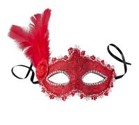 tectake Venetian Mask With Side Feather in Red TECTAKE Red One Size