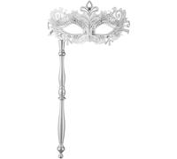 tectake Venitian Mask On Stick in Silver TECTAKE Silver One Size