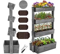 Tectake Vertical Planter Flora In A Rustic Wooden Design With 3 To 5 Tiers And Plant Fleece Included 85 X 45 X 140 Cm - Grey