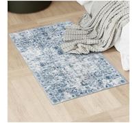 TecTake® Vintage Rug in Faded Blue Design with Short-Pile Fabric, Machine Washable Rug with Non-Slip Underside, Allergy-Friendly Carpet for Living Room, Bedroom, Kitchen, Dining Room - 60 x 110 cm