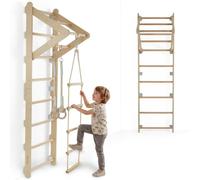tectake® Wall Bars for Children, Gymnastic Rings, Rope Ladder & Pull-Up Bar | 4-in-1 Indoor Swedish Ladder in Solid Wood with Rounded Corners, 62 x 58 x 210 cm, For Kids Aged 3+, 65 kg Load per Element