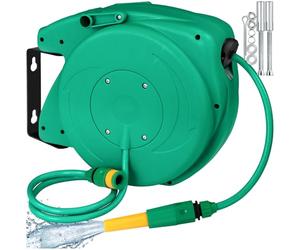 tectake® Wall-Mountable Garden Hose Reel with Automatic Rewind, Retractable Hose Pipe with 180° Swivel Function & Handle, Incl. Nozzle & Mounting Materials - for Garden, Patio, Balcony - 10 m