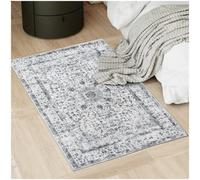 Tectake Washable Rug Aliya - Different Sizes, Oriental Pattern, Non-Slip Underside, Non-Allergenic Short Pile 80 X 150 Cm - Grey
