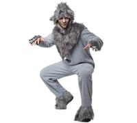 dressforfun 900544 - Unisex Costume Wild Wolf, Onesie Cosy Light Grey Fabric and a Hood (175 | No. 302513)