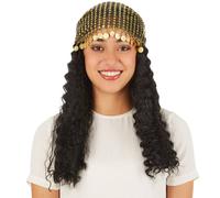 TecTake dressforfun Women’s Wig Fortune Teller | Lovely mid-length hair | Includes sequin headscarf with metal coin details | Wonderful fortune teller wig for women