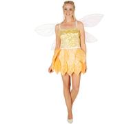 Tinkerbell Fairy Gold Costume Outfit Dress Halloween Party Fancy Ladies Women