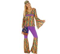 Women’s Hippie Costume Halloween Fancy Dress Outfit Ladies 60s 70s hippie