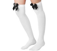 tectake Women's Knee High Socks With Black Bow in White TECTAKE White One Size