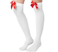 tectake Women's Knee High Socks With Red Bow in White TECTAKE White One Size