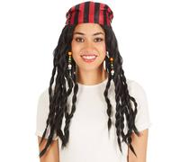 TecTake dressforfun Ladies pirate wig | Long black hair with plaits | incl. headband | Halloween carnival