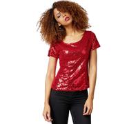 tectake Women's Short Sleeve Sequin Top in Burgundy | Size: XL TECTAKE Burgundy XL