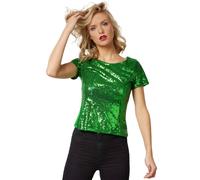 tectake Women's Short Sleeve Sequin Top in Green | Size: Small TECTAKE Green S