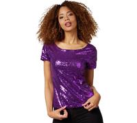 tectake Women's Short Sleeve Sequin Top in Purple | Size: XL TECTAKE Purple XL