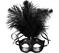 tectake Women's Venetian Mask With Feathers in Black TECTAKE Black One Size