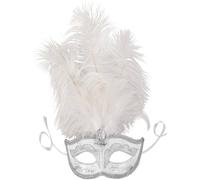 tectake Women's Venetian Mask With Feathers in Silver TECTAKE Silver One Size
