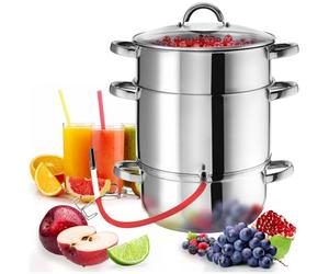 tectake® XL Juice Extractor, 15L Stainless Steel Steam Juicer for Vegetables, Berries, Orange & Other Citrus Fruits, Induction Compatible, Includes Siphon, Locking Clamp, Dishwasher Safe, Easy Clean