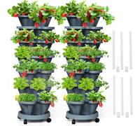 Tectsia 7 Tiered Strawberry Vertical Planters Tower Garden 2 Pack, Stacking Herb Vegetable Planter with Support Pole Indoor and Outdoor - Dark Grey