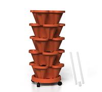 Tectsia Strawberry Vertical Planter, 5 Tiered Stacking Garden Tower, Stackable Herb Vegetable Planters with Support Pole Indoor and Outdoor - Terra Cotta
