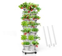 Tectsia Strawberry Vertical Planters, 7 Tiered Stacking Tower Garden with Support Pole, Stackable Herb Vegetable Planters Indoor and Outdoor - White