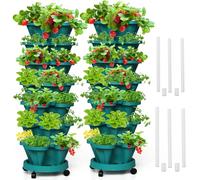 Tectsia Strawberry Vertical Planters Tower Garden 2 Pack, 7 Tiered Stacking Herb Vegetable Planter with Support Pole Indoor and Outdoor - Hunter Green
