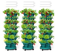 Tectsia Strawberry Vertical Planters Tower Garden 3 Pack, 7 Tiered Stacking Herb Vegetable Planter with Support Pole Indoor and Outdoor - Hunter Green