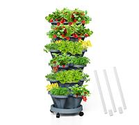 Tectsia Strawberry Vertical Planters Tower Garden, 6 Tiered Stacking Planter with Support Pole, Stackable Herb Vegetable Planters Indoor and Outdoor - Dark Grey