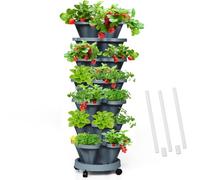 Tectsia Strawberry Vertical Planters Tower Garden, 7 Tiered Stacking Herb Vegetable Planter with Support Pole Indoor and Outdoor - Dark Grey