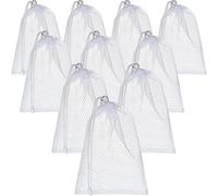 TecUnite 10 Pcs White Nylon Mesh Bags Drawstring Laundry Bags Large 11.8 x 7.5 Inch, Rectangular, Lightweight, Suitable for Small Delicate Items, Breast Pump Parts, Jewelry