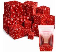TecUnite 12 Pcs Christmas Prank Gift Box, Red and Black Checkered Snowflake