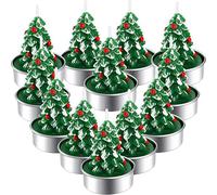 TecUnite 12 Pcs Christmas Tree Tealight Candles Handmade Delicate Tree Candles for Christmas Home Decoration