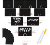 TecUnite 12 Pcs Mini Chalkboard Signs, 4"x3" Small Chalkboard Label with Metal Stand 2 Water Based Chalk for Food Buffet Tabletop Blackboard Sign for Party Bakery(Rose Gold,8.7 x 2.8 in)