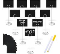 TecUnite 12 Pcs Mini Chalkboard Signs, 4"x3" Small Chalkboard Label with Metal Stand 2 Water Based Chalk for Food Buffet Tabletop Blackboard Sign for Party Bakery(Silver,8.7 x 2.8 in)