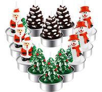 TecUnite 12 Pieces Christmas Tealight Candles Set Handmade Delicate | Included Santa Claus, Snowman, Christmas Tree and Pinecone Pattern, Xmas Votive Candles for Party Home Decoration Gifts