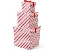 TecUnite 3 Pcs Christmas Nesting Gift Boxes Candy Cane Striped Christmas Stackable Boxes Christmas Decorative Boxes with Lids for Present Wrapping Xmas New Year Holiday Party Decor(Red White Stripe)