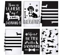 TecUnite 6 Pcs Dachshund Kitchen Towels Set Funny Long Dog Dishtowels Cute Dachshund Absorbent Decorative Hand Tea Towels for Cleaning Drying Women Mom Dog Lovers Housewarming Gifts Decor