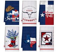 TecUnite 6 Pcs Texas Bluebonnets Kitchen Towels Texas Souvenirs Dishcloth 24 x 16 Inches Gifts Sweet Hand Towels White Blue Red Print Decorative Tea Dish Cloth for Home Decoration
