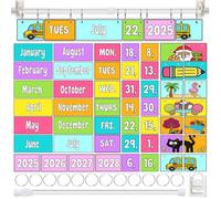TecUnite Neon Adjustable Flip Calendar Bulletin Board Set Colorful Calendar Holder Includes Bright 54 Date Cards for Classroom School Home Decor Supplies