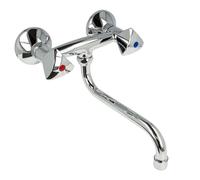 tecuro Classic Line 2-Handle Wall Mounted Mixer Tap with Swivel S-Spout 200 mm Chrome-Plated Brass, Made in Germany