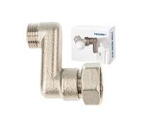 tecuro S-Connection Radiator 40 mm Height Adjustment with Euro Cone, DN 15 (1/2 Inch) Male x DN 20 (3/4 Inch) Union Nut Nickel-Plated Brass, AGS-40