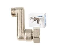 tecuro S-Connection Radiator 50 mm Height Adjustment with Euro Cone, DN 15 (1/2 Inch) Male x DN 20 (3/4 Inch) Union Nut Nickel-Plated Brass, AGS-50