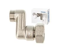 tecuro S-Connector Radiator 30 mm Height Adjustment with Eurocone, DN 15 (1/2") Male Thread x DN 20 (3/4") Union Nut Brass Nickel-Plated, AGS-30